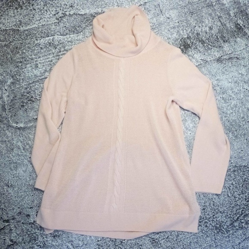Dana Buchman Womens Sweater Lg Cashmere Turtleneck Cable Knit Pink Preppy Winter